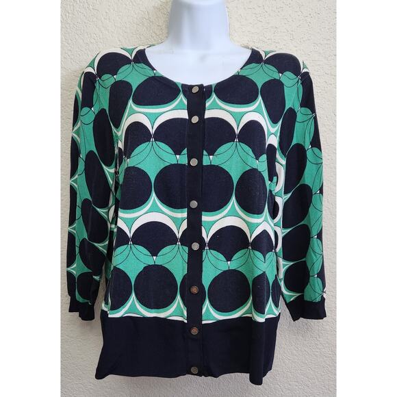 VTG Peter Nygard Green Blue White Button Up Cardigan Sweater Large Lightweight - Picture 1 of 5